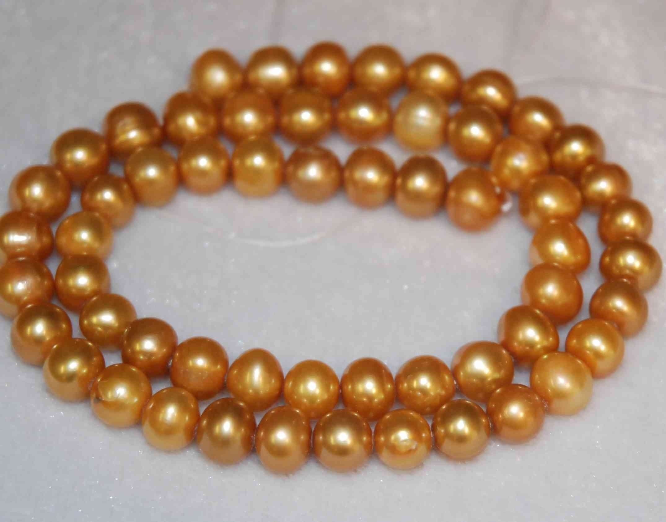 AA+ 7-8mm round potato Golden Brown Genuine Freshwater Pearl-----half strand--28 pcs