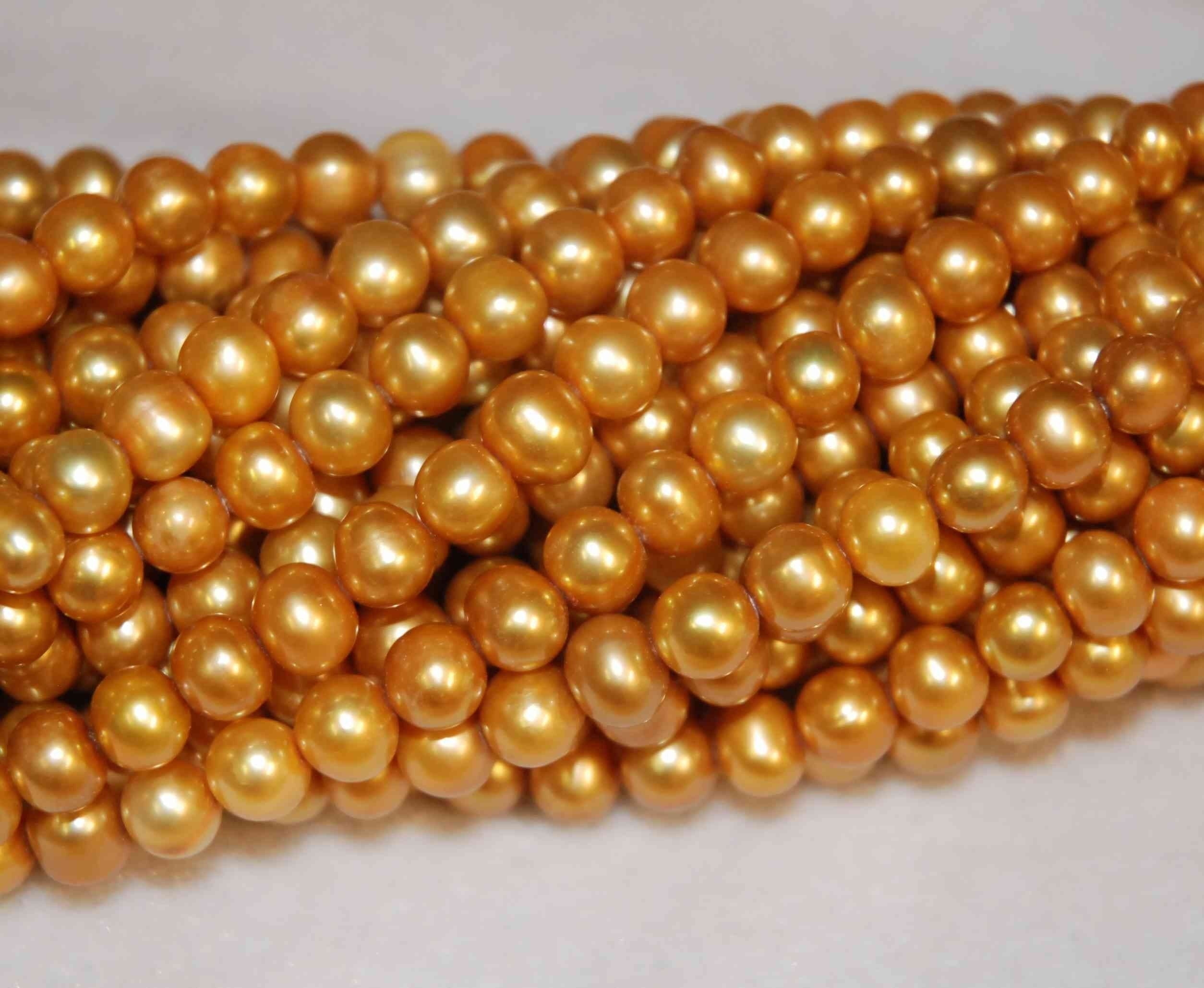 AA+ 7-8mm round potato Golden Brown Genuine Freshwater Pearl-----half strand--28 pcs