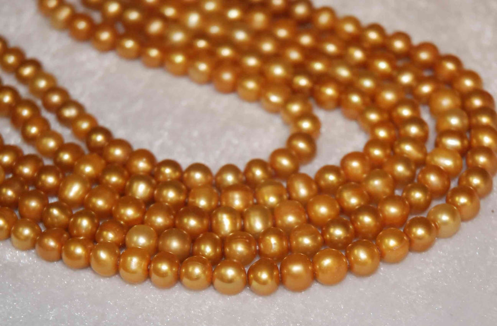 AA+ 7-8mm round potato Golden Brown Genuine Freshwater Pearl-----half strand--28 pcs