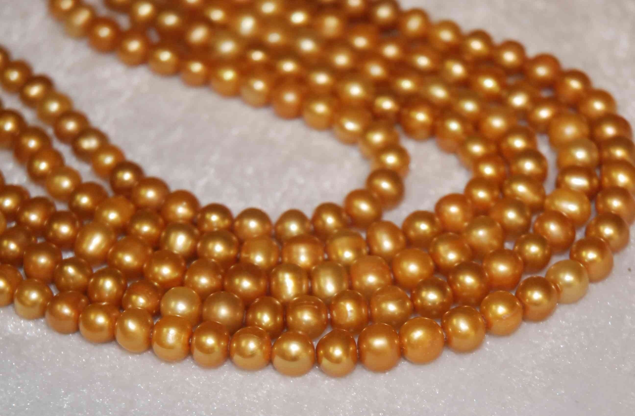 AA+ 7-8mm round potato Golden Brown Genuine Freshwater Pearl-----half strand--28 pcs