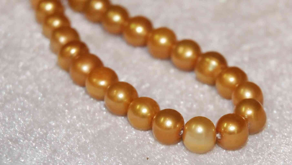 AA+ 7-8mm round potato Golden Brown Genuine Freshwater Pearl-----half strand--28 pcs