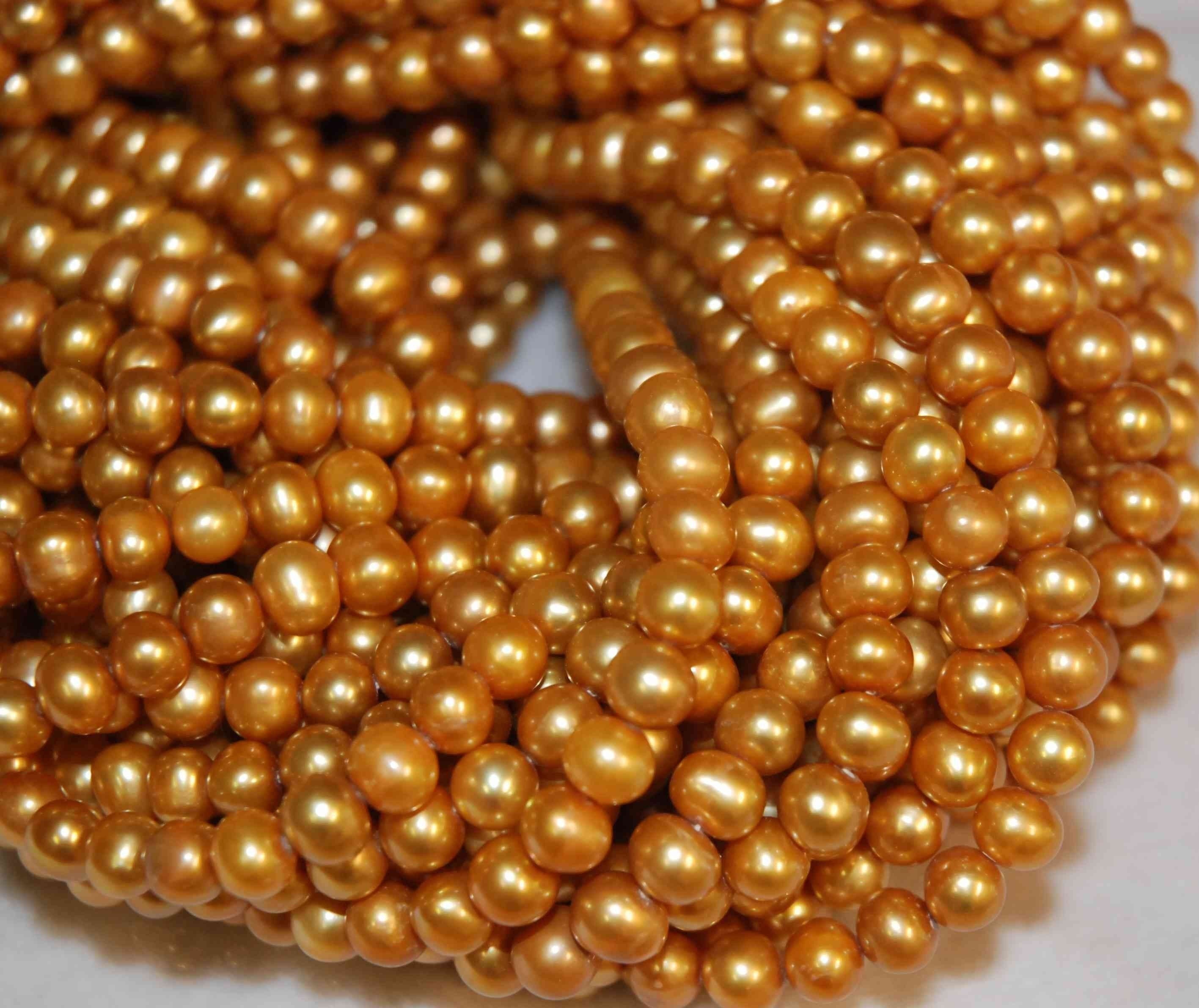 AA+ 7-8mm round potato Golden Brown Genuine Freshwater Pearl-----half strand--28 pcs
