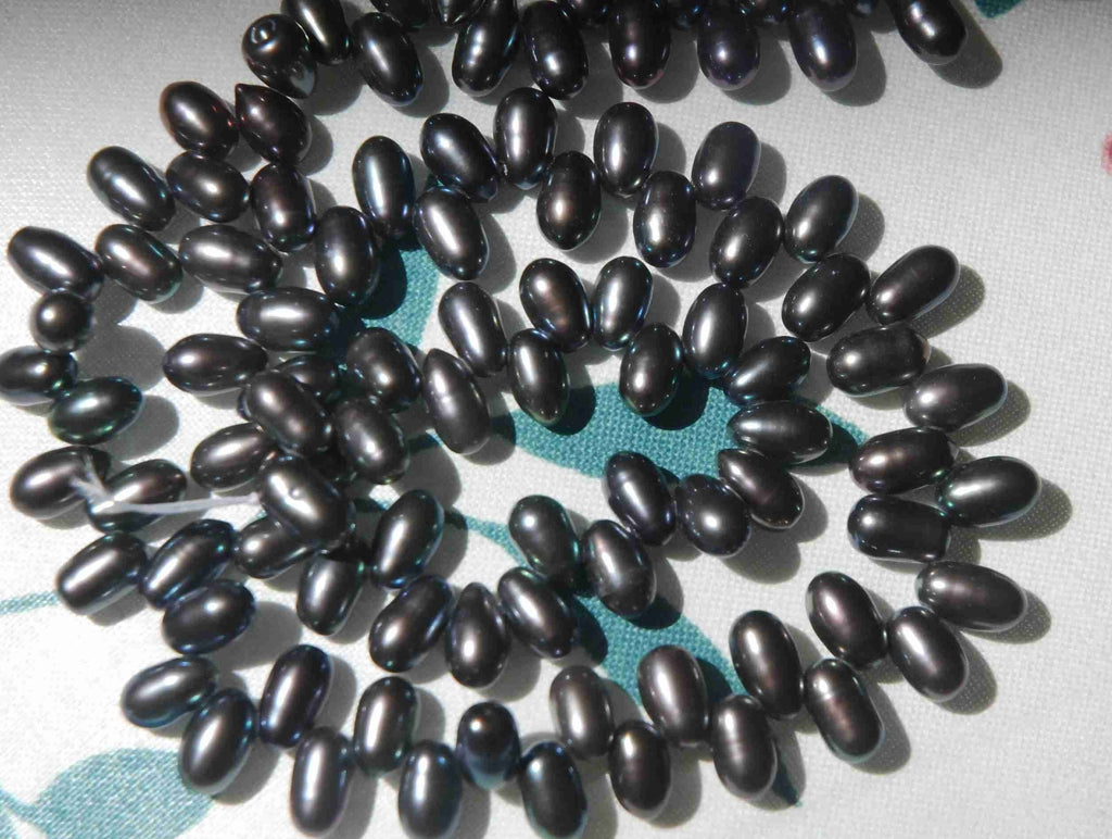 AAA Gem quality 5mm X 7-8mm Top Drilled Pearl, Drop Dancing Pearl Freshwater Pearl, peacock grey blue 15" full strand 85 pcs #DR3135 NEW