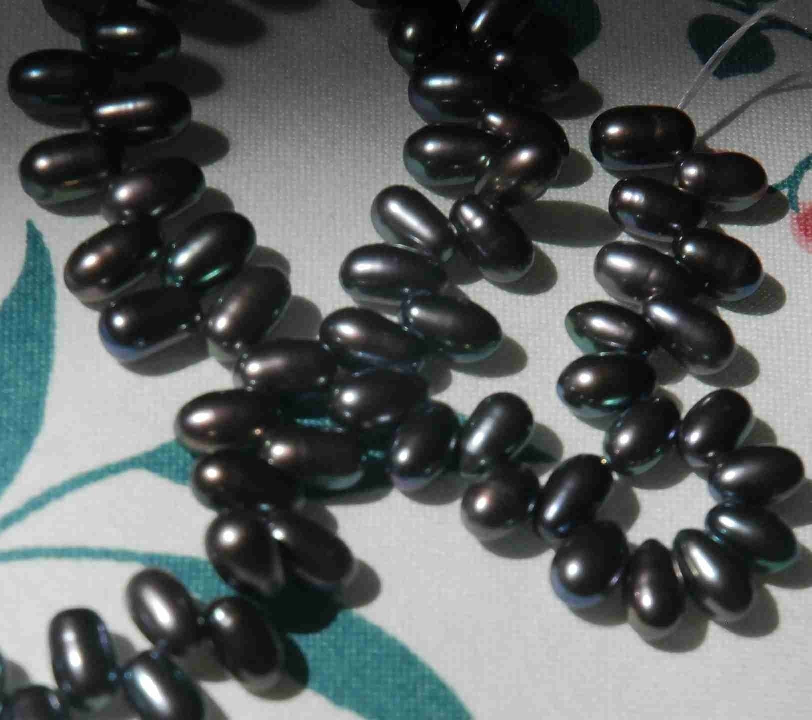 AAA Gem quality 5mm X 7-8mm Top Drilled Pearl, Drop Dancing Pearl Freshwater Pearl, peacock grey blue 15" full strand 85 pcs #DR3135 NEW
