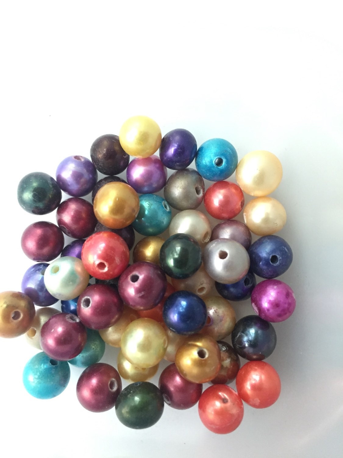 Large Hole Pearl, AA 8mm Round Pearl, high quality Freshwater Pearl, multiple rainbow color, colorful mixed, 1.5mm drill 10 pcs set SALE