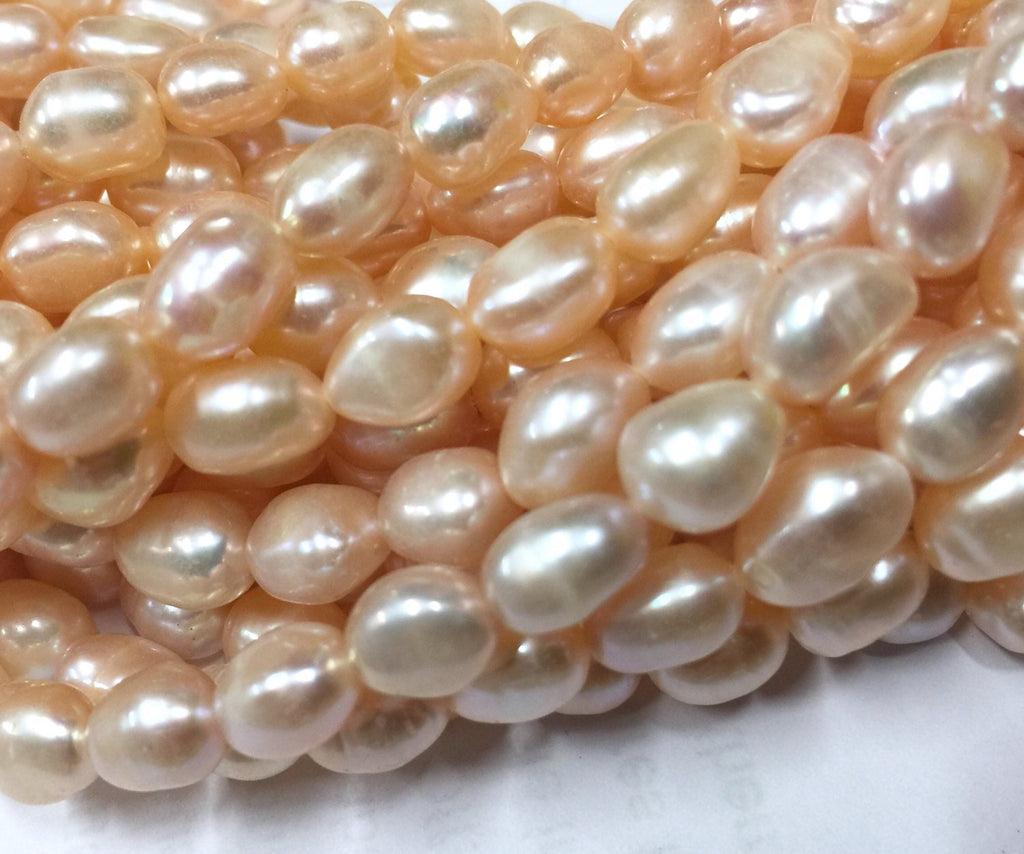 AAA 7X9mm natural pink Baroque Pearl---15" Full strands genuine freshwater pearl, baroque rice pearl #BA4103