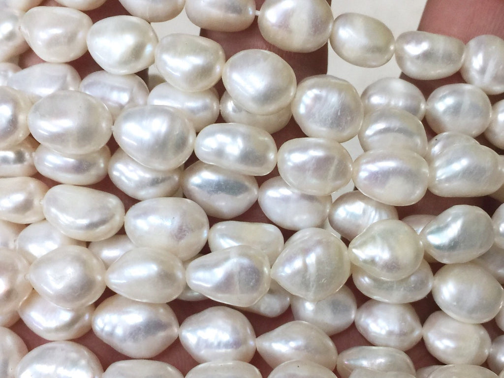 AA 8-9mm X10-11mm Good Quality Ivory white Baroque Freshwater pearl 15" full strand genuine pebble pearl, baroque rice pearl beads #BA4101
