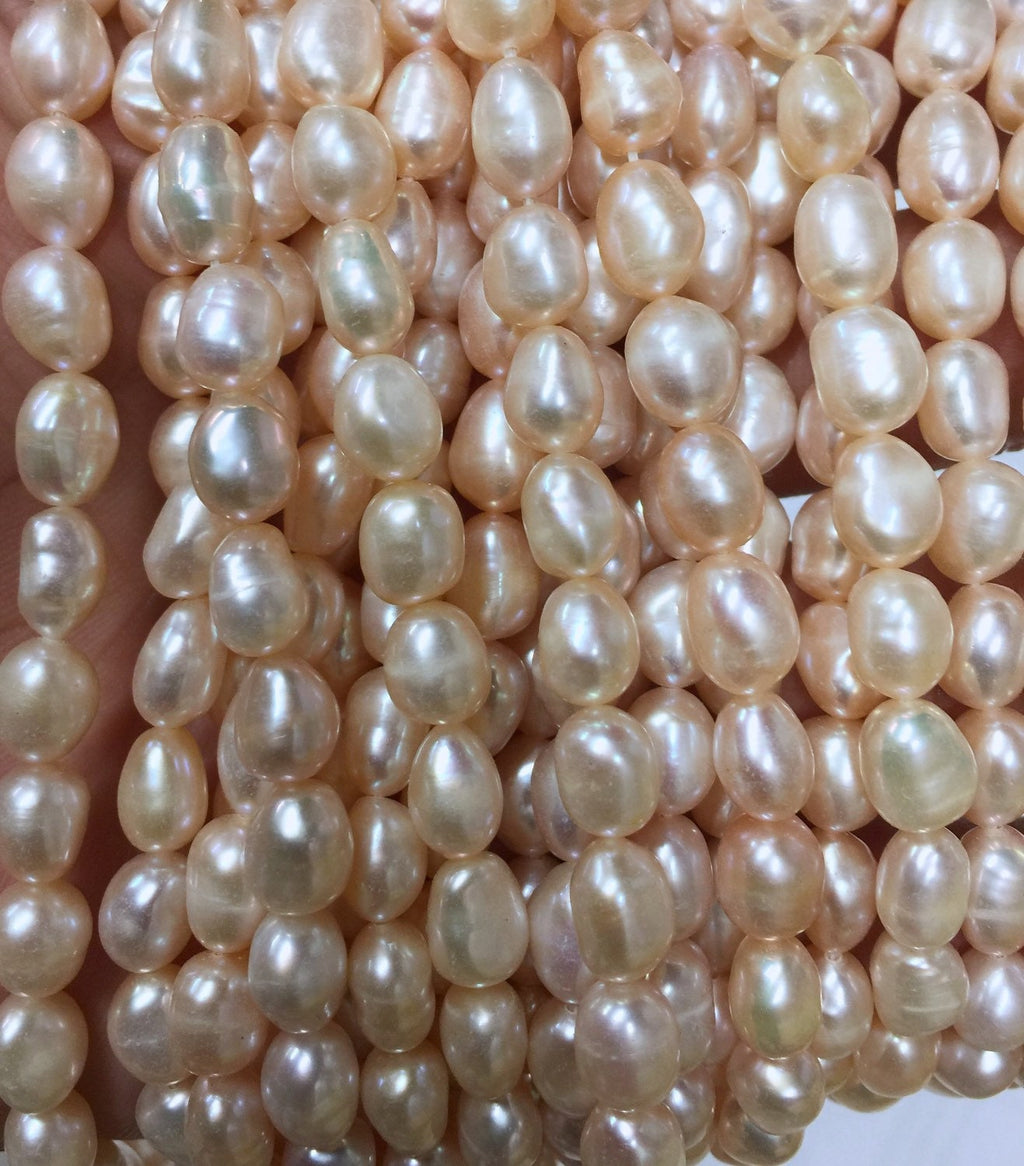 AAA 7X9mm natural pink Baroque Pearl---15" Full strands genuine freshwater pearl, baroque rice pearl #BA4103