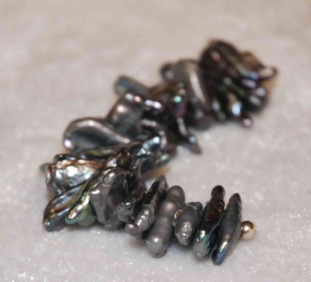 Peacock blue Natural Biwa Pearls ---- 3 inches center drilled strand--25 plus pieces biwa pearls----Promotion for desinger