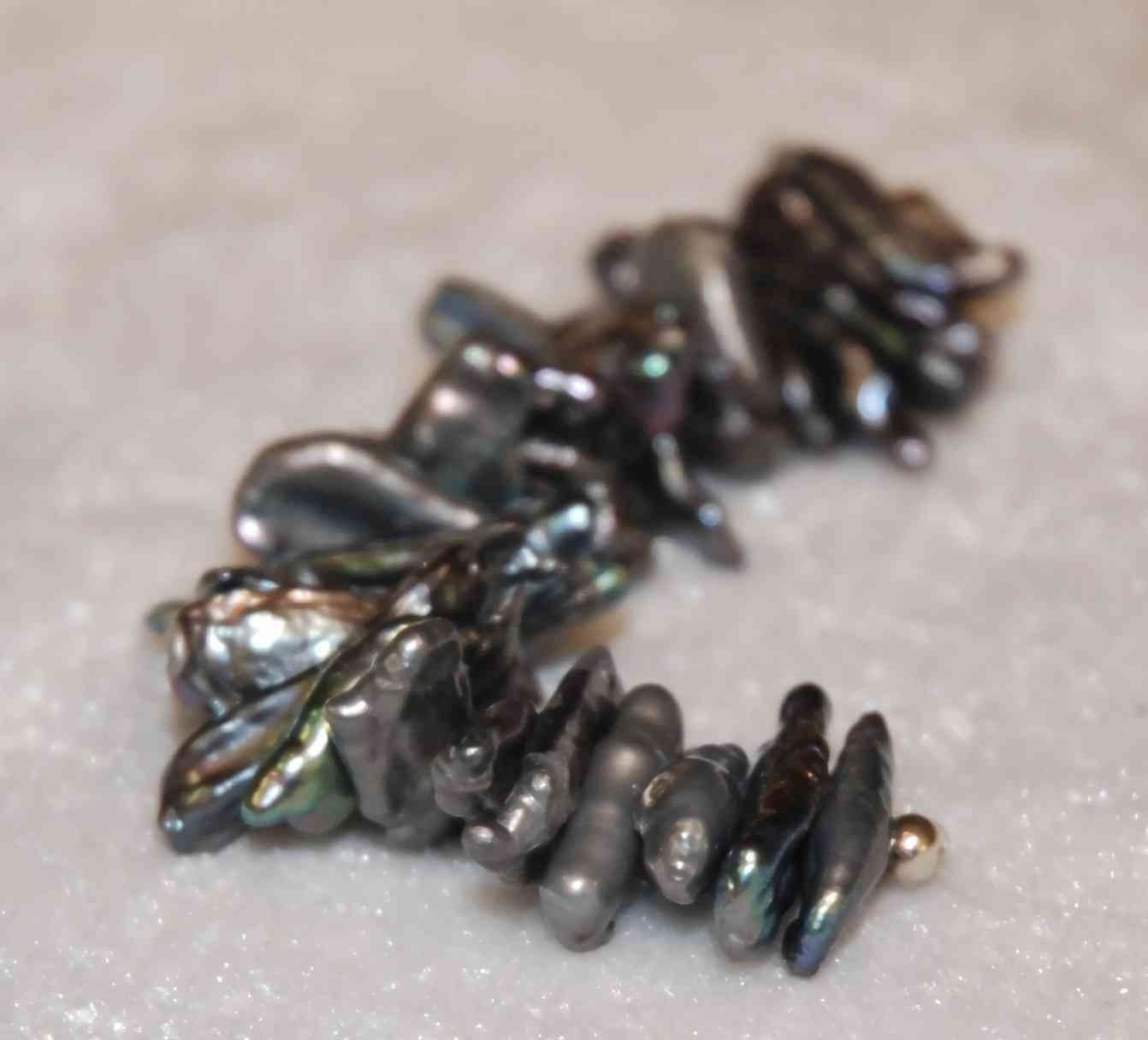 Peacock blue Natural Biwa Pearls ---- 3 inches center drilled strand--25 plus pieces biwa pearls----Promotion for desinger