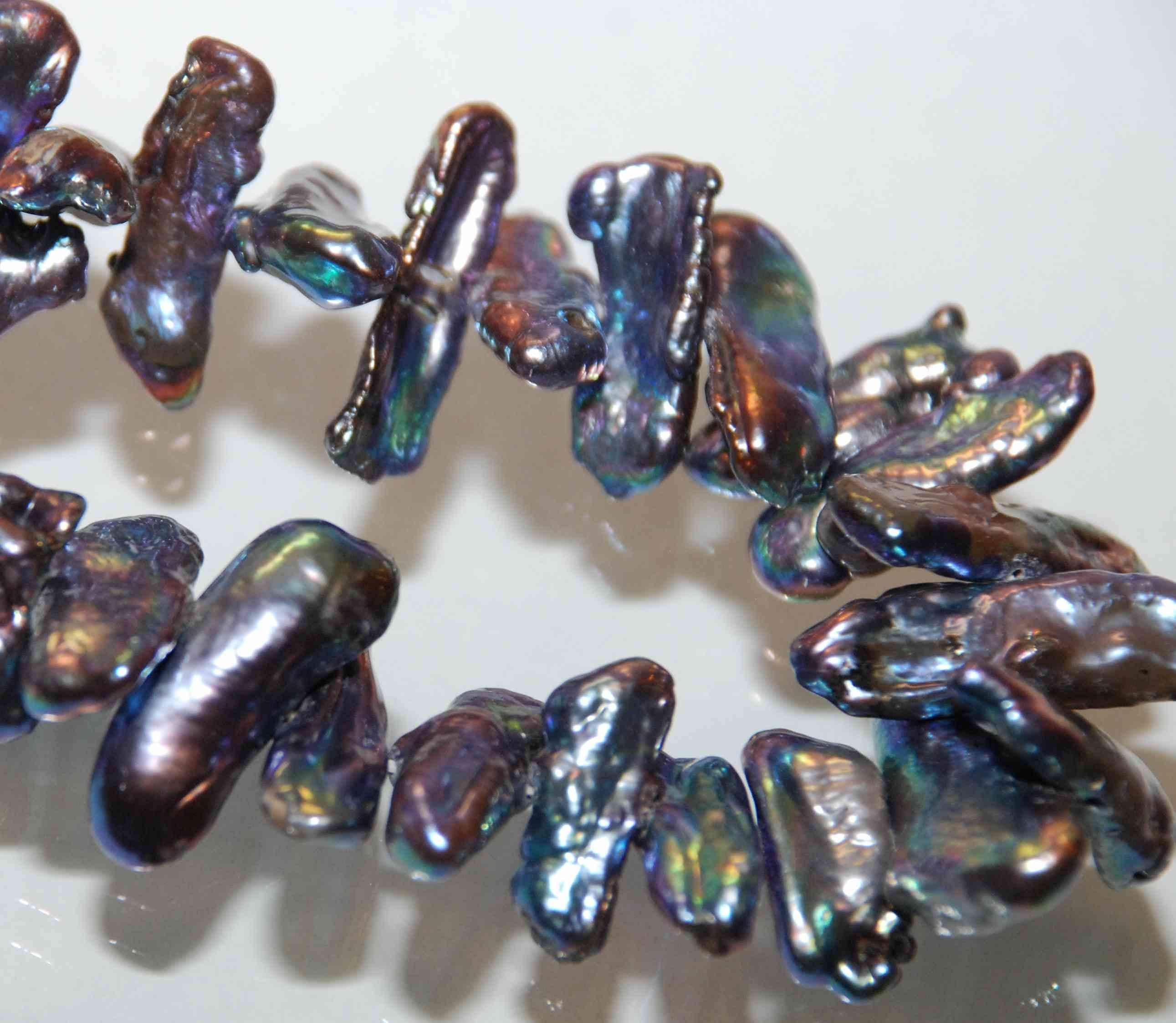 AAA quality 3" 19-25mmX9MM Big Biwa Pearls Rainbow Peacock Blue color 12pc short strand genuine freshwater pearl beads--New arrival SALE