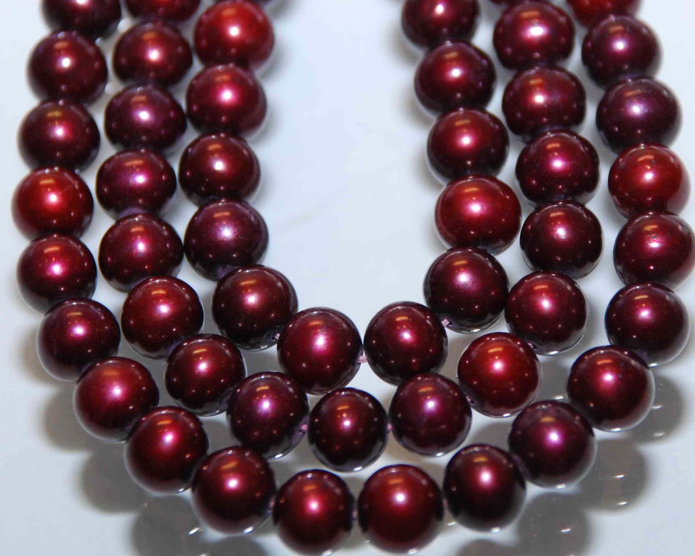 7-7.5mm AAA Round Potato --Burgundy Red Genuine Freshwater Pearl-----12 pcs