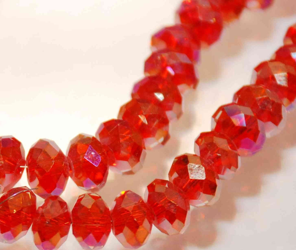 8mm Ruby Red Rainbow Shinning roundel Swarovski cut style Crystal glass beads donuts spacer----10 pcs for design spacer #811