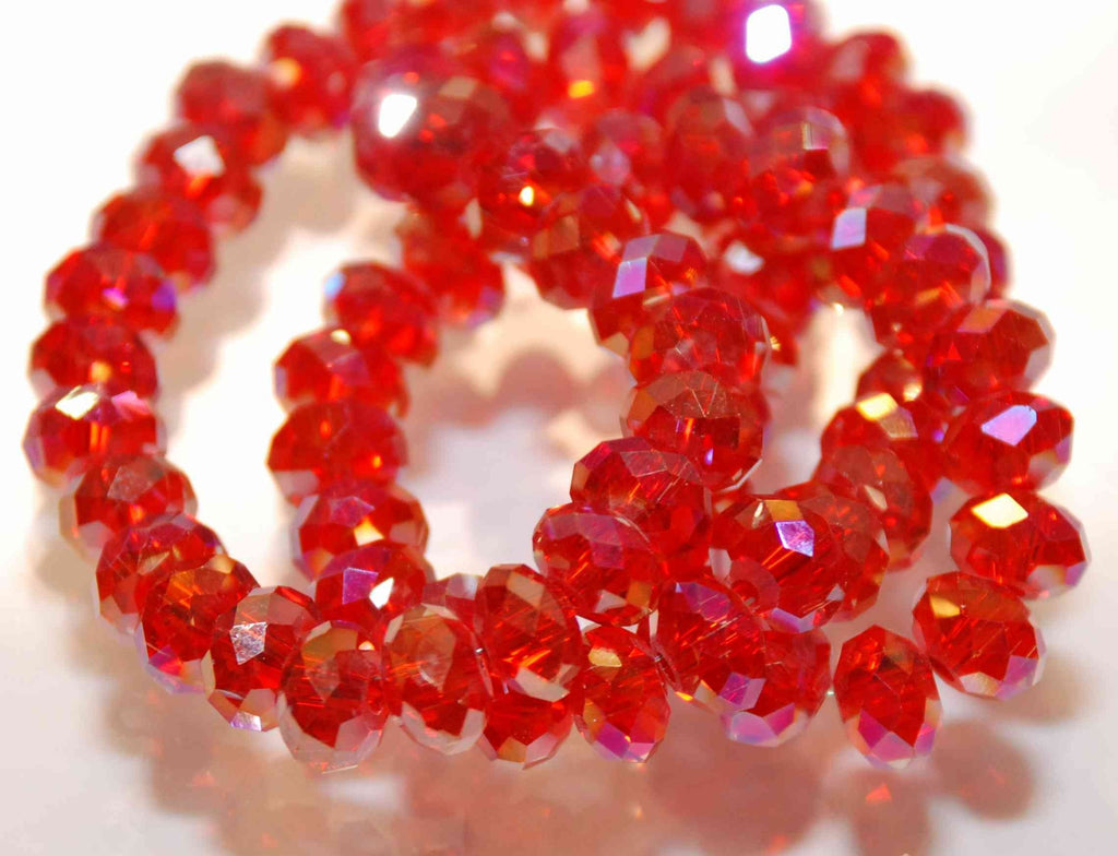 8mm Ruby Red Rainbow Shinning roundel Swarovski cut style Crystal glass beads donuts spacer----10 pcs for design spacer #811