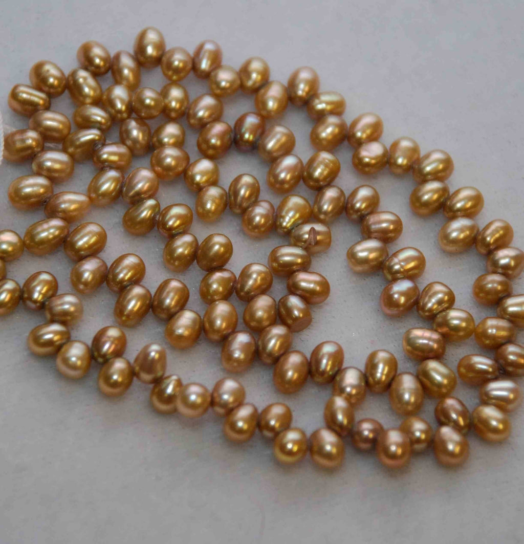 AA+ 4X6mm Top drilled Dancing Pearl Freshwater Pearl silk brown briolette pearl tear pearl beads, 15" full strand 100+ pc-----ON SALE