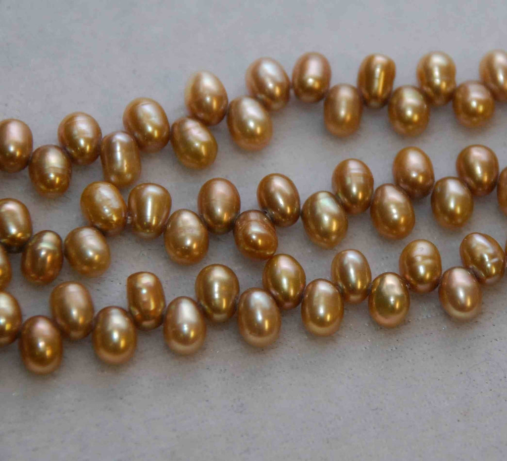 AA+ 4X6mm Top drilled Dancing Pearl Freshwater Pearl silk brown briolette pearl tear pearl beads, 15" full strand 100+ pc-----ON SALE