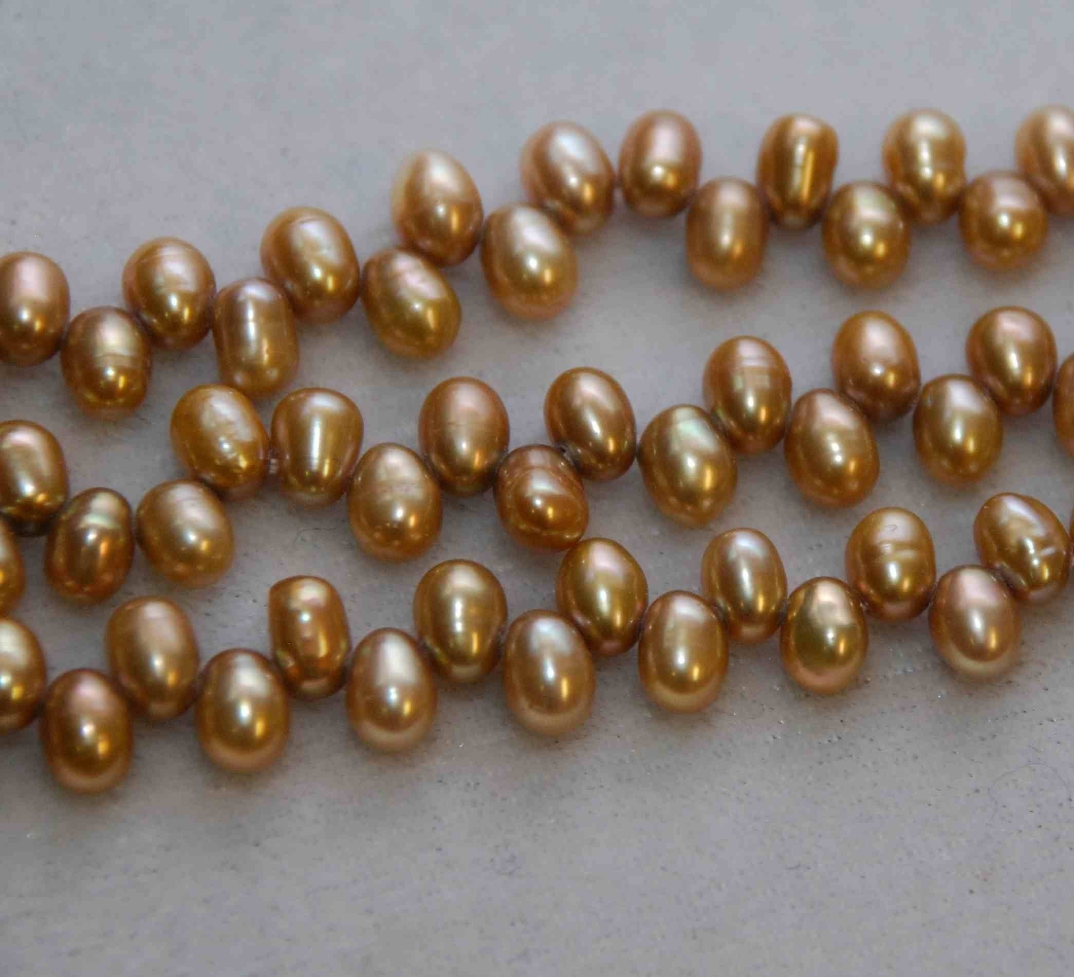 AA+ 4X6mm Top drilled Dancing Pearl Freshwater Pearl silk brown briolette pearl tear pearl beads, 15" full strand 100+ pc-----ON SALE