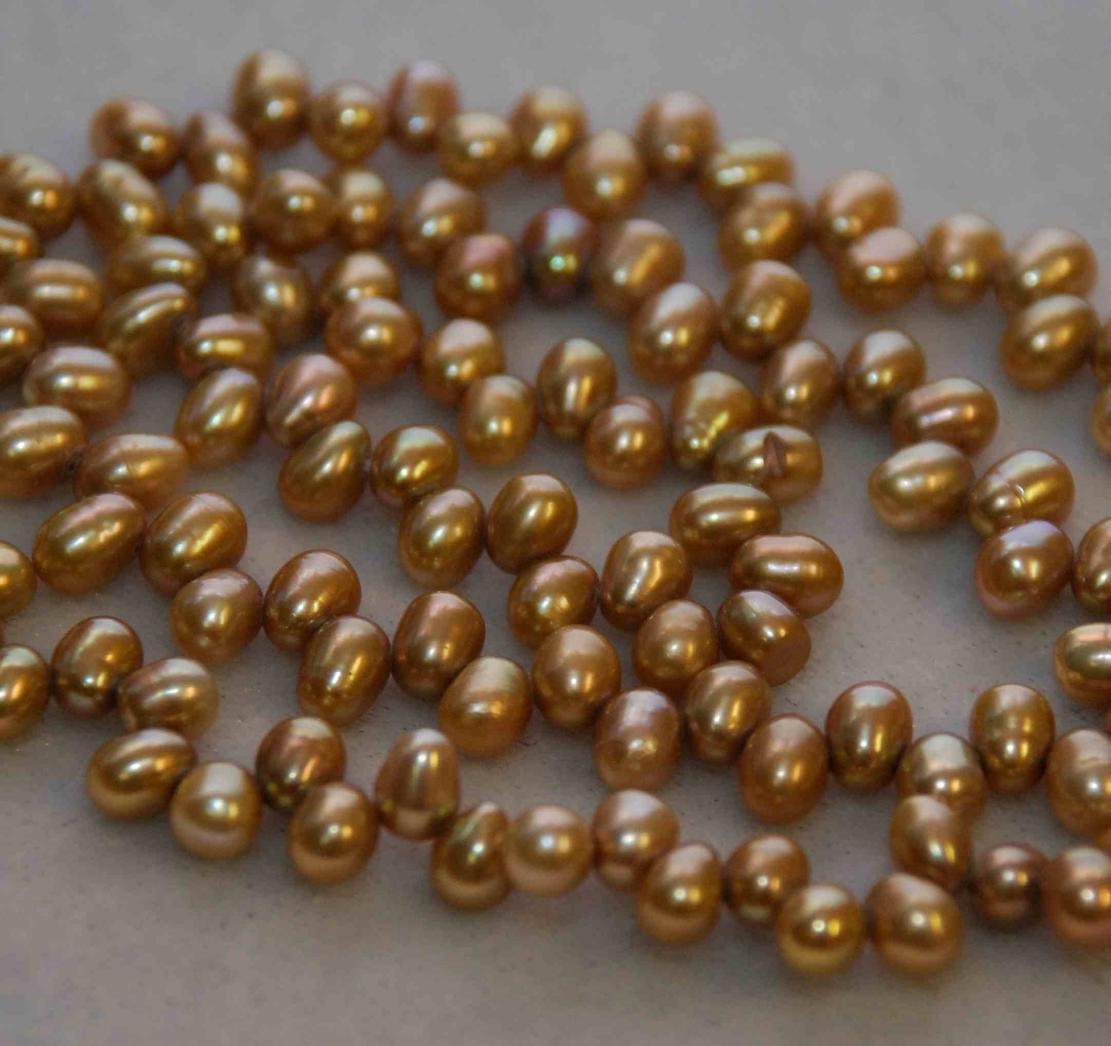 AA+ 4X6mm Top drilled Dancing Pearl Freshwater Pearl silk brown briolette pearl tear pearl beads, 15" full strand 100+ pc-----ON SALE