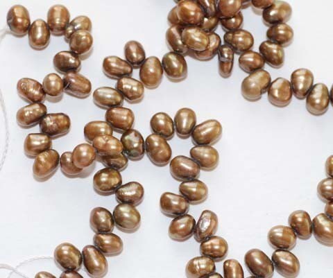 5X7mm top drilled Dancing Pearl Freshwater Pearl bronze brown loose pearl beads ON SALE----full strand 100 pieces pearl beads for DIY