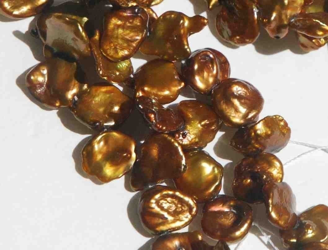 coper Coco Keshi Pearls----9mmTop Drilled Dancing----12 pieces  Brown shinning K3003