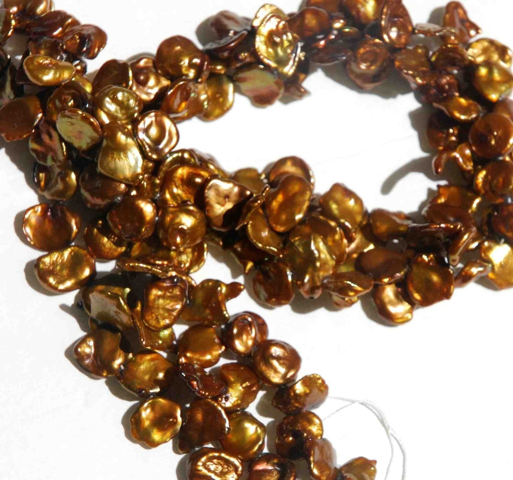 coper Coco Keshi Pearls----9mmTop Drilled Dancing----12 pieces  Brown shinning K3003