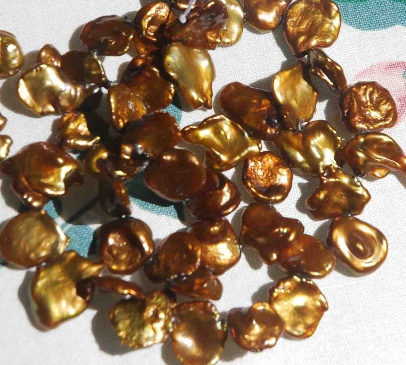 coper Coco Keshi Pearls----9mmTop Drilled Dancing----12 pieces  Brown shinning K3003