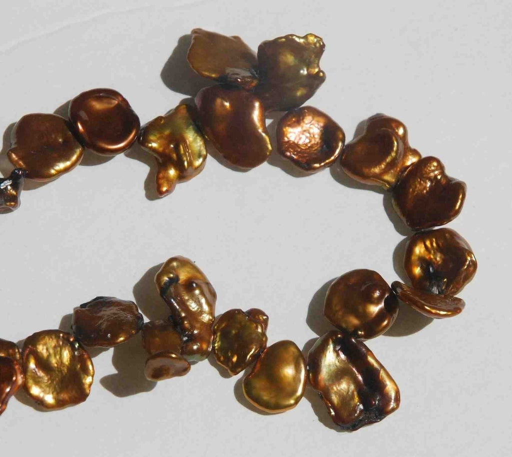 coper Coco Keshi Pearls----9mmTop Drilled Dancing----12 pieces  Brown shinning K3003