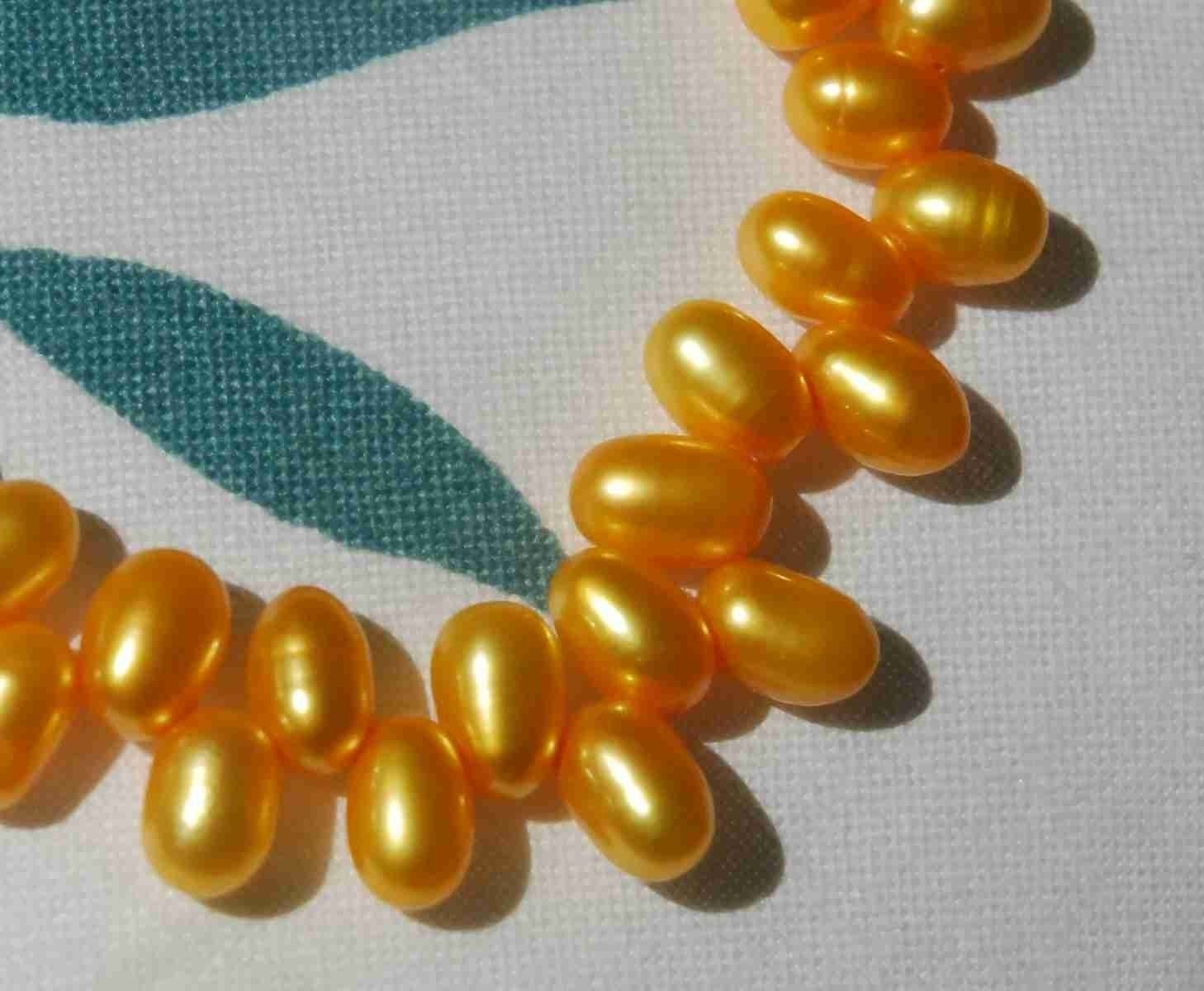 AAA+ Gem quality 5x8mm Top Drilled Dancing Pearl, Rice oval Freshwater Pearl yellow gold briolette tear drop pearl beads full strand  85+ pc