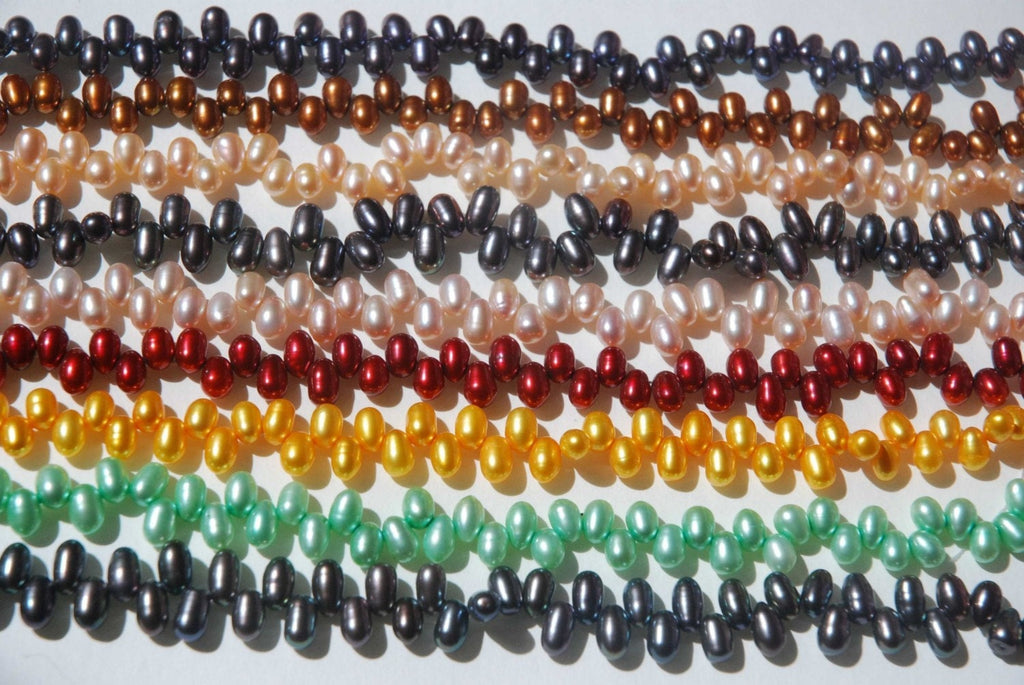 AAA+ Gem quality 5x8mm Top Drilled Dancing Pearl, Rice oval Freshwater Pearl yellow gold briolette tear drop pearl beads full strand  85+ pc
