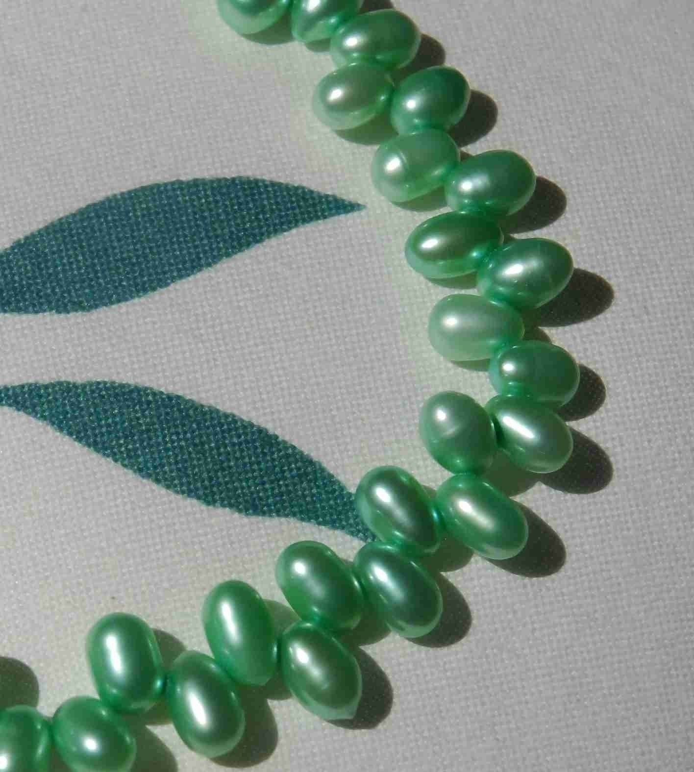 Top drilled Dancing Rice Freshwater Pearl apple green 5X8mm AAA Gem quality briolette tear drop pearl beads 15" full strand 85+ pc #DR3136