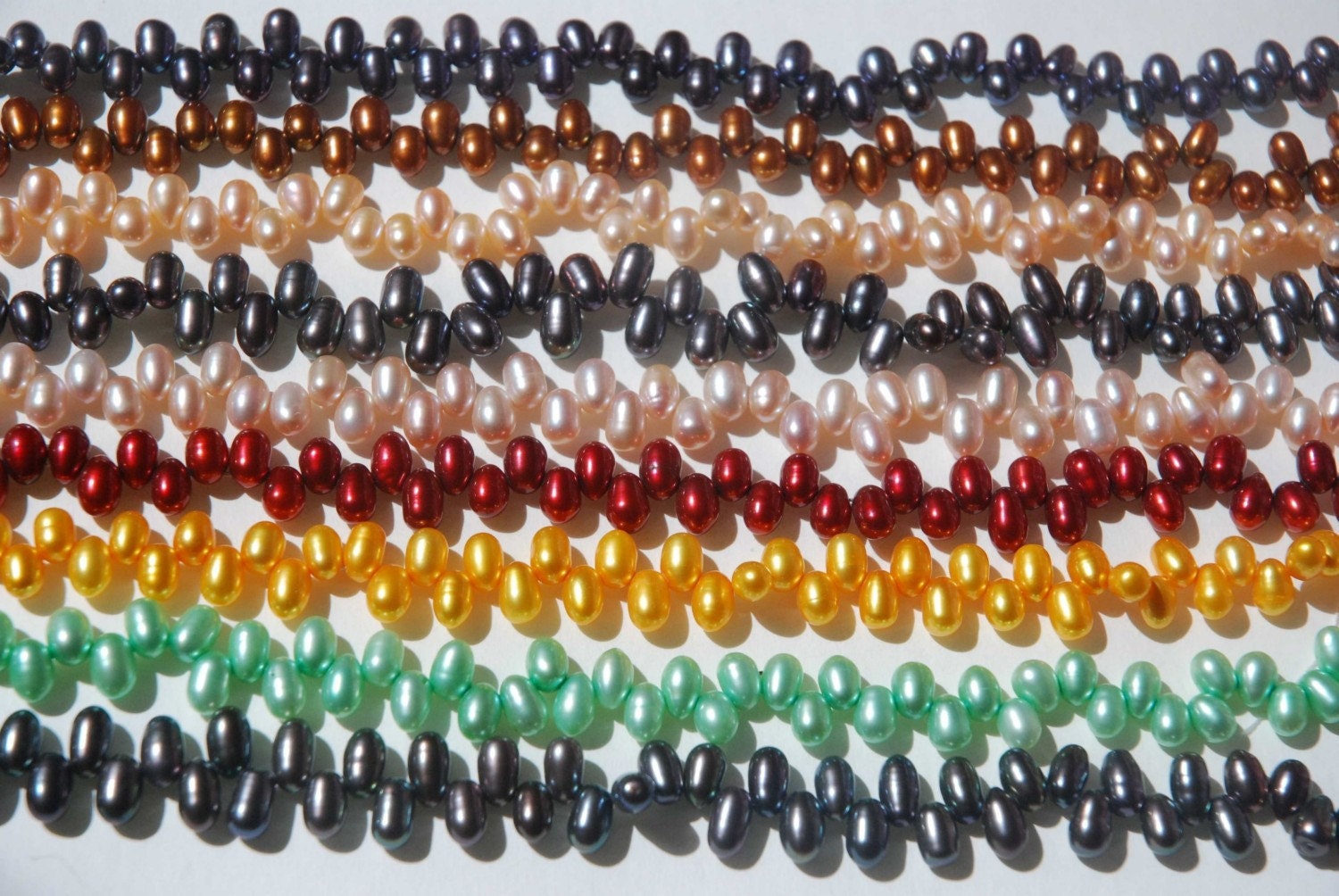 Top drilled Dancing Rice Freshwater Pearl apple green 5X8mm AAA Gem quality briolette tear drop pearl beads 15" full strand 85+ pc #DR3136