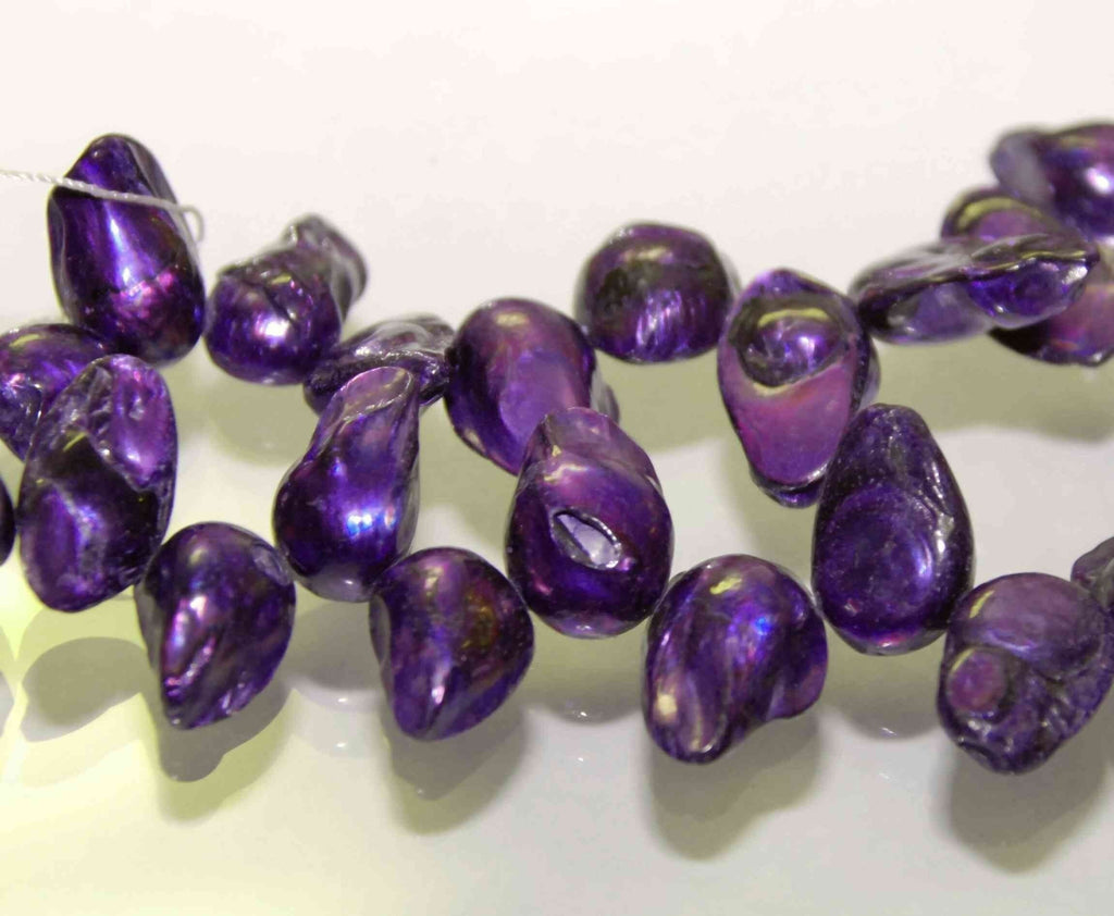 SALE Full strand 15" natural teeth Biwa top drilled baroque pear beads natural pearl dancing for design-- purple claret colors