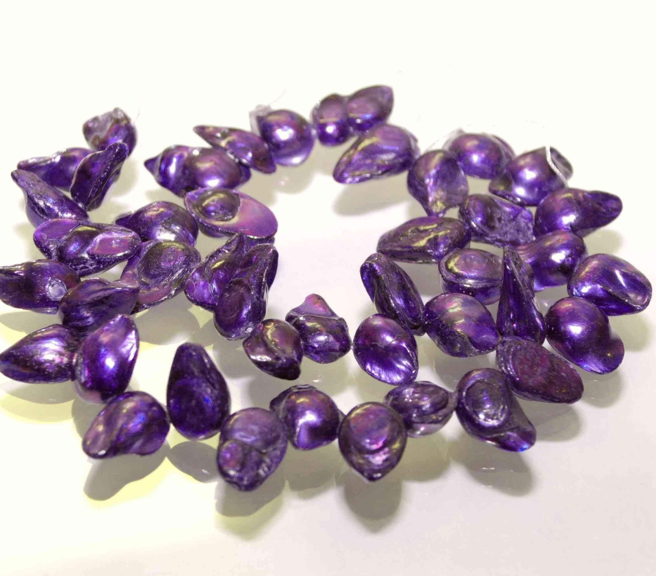 SALE Full strand 15" natural teeth Biwa top drilled baroque pear beads natural pearl dancing for design-- purple claret colors