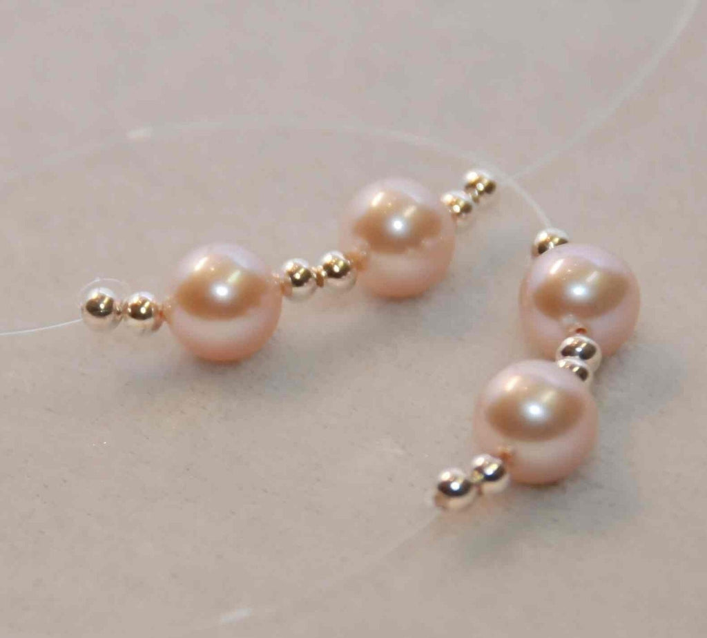 8-8.5mm AAA+ Gem Top quality perfect round pair----Pink matched pair genuine pearl, for bridal earring design-----Promotion week