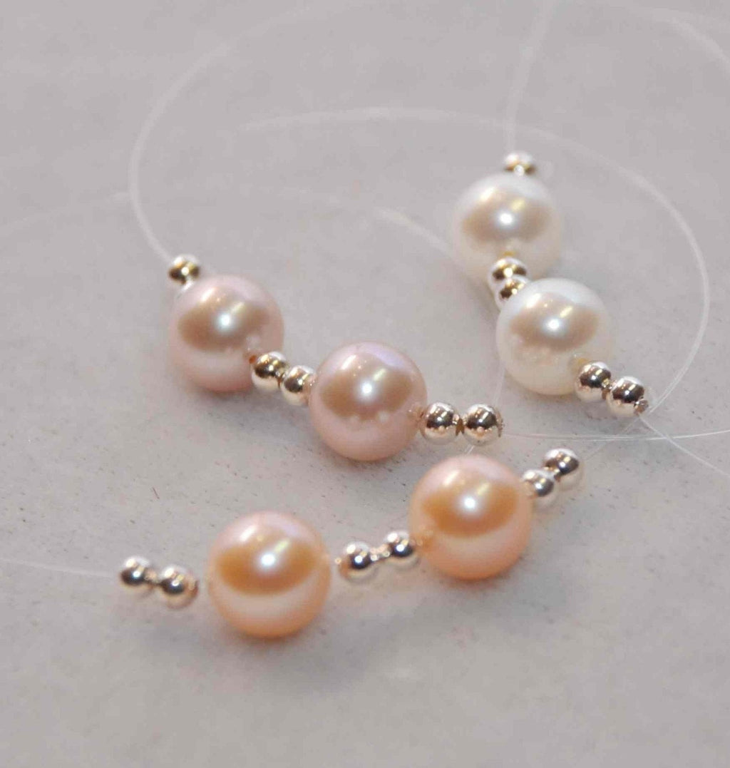 AAA+ Gem quality 8-8.5mm Freshwater Pearl perfect round pair pearl---Ivory White matched genuine pearl, genuine pearl