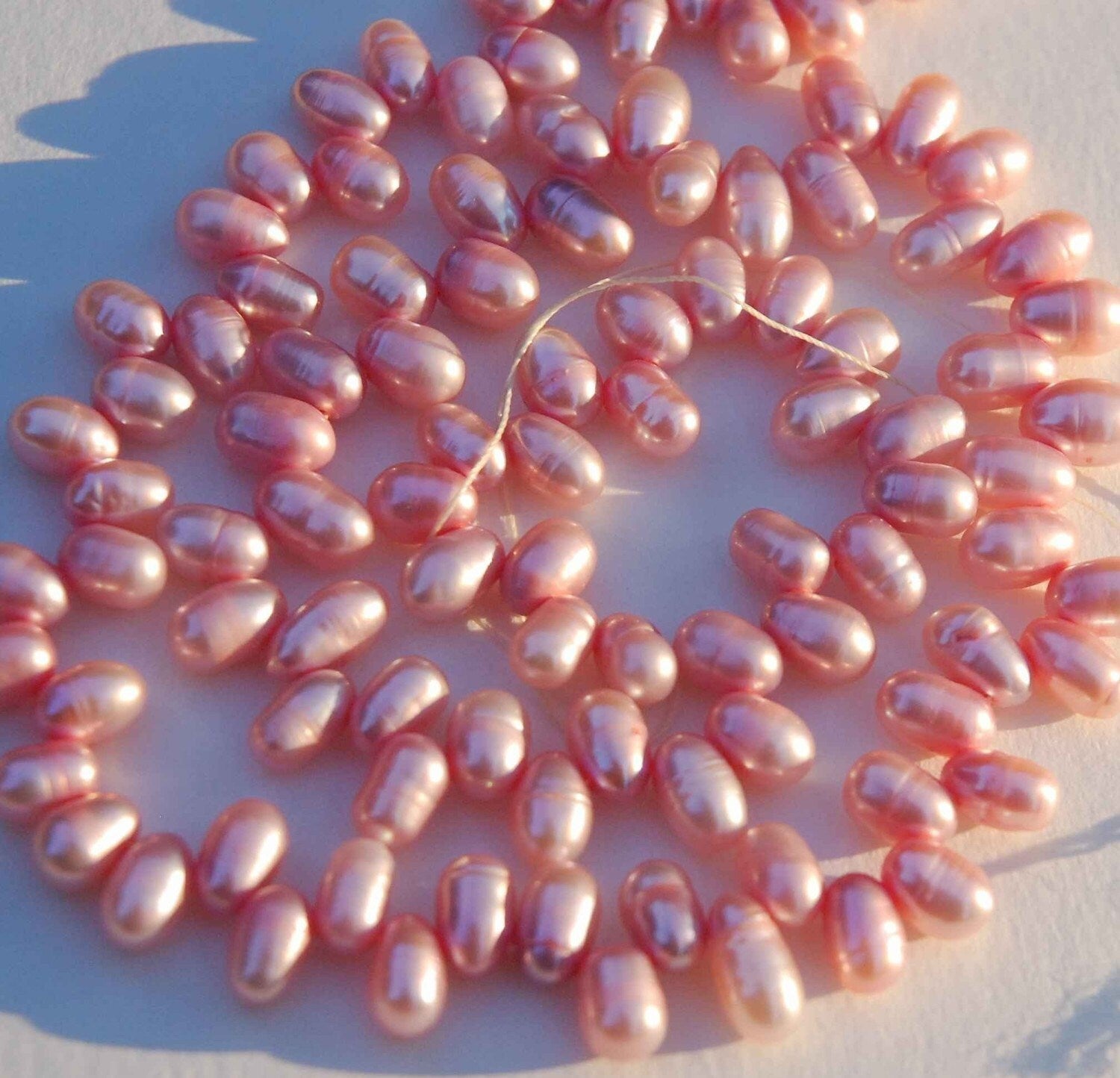 5X7mm top drilled Dancing Pearl Freshwater Pearl pink briolette tear drop pearl beads full strand 15" 100+ pieces-----ON SALE