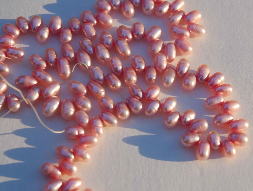 5X7mm top drilled Dancing Pearl Freshwater Pearl pink briolette tear drop pearl beads full strand 15" 100+ pieces-----ON SALE
