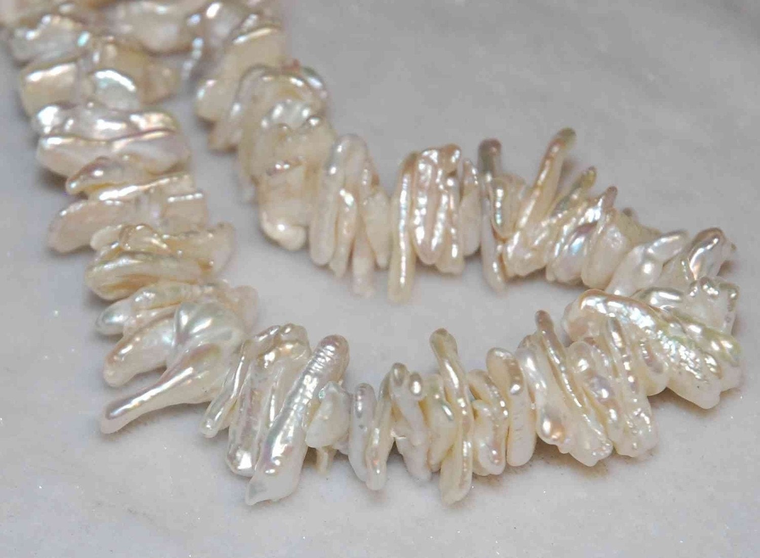 AAA 7mmX20mm platinum grey or Ivory Natural Biwa stick Pearls, center drilled short strand biwa pearls beads----Promotion for designer