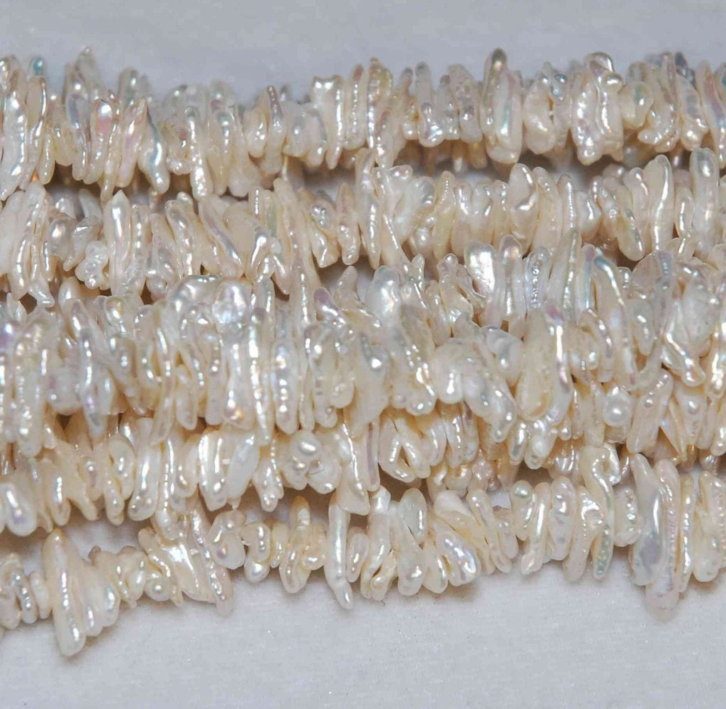 AAA 7mmX20mm platinum grey or Ivory Natural Biwa stick Pearls, center drilled short strand biwa pearls beads----Promotion for designer