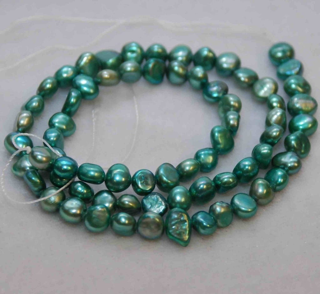 AA+ 5-6mm Corn Pearl Baroque Pearl Nugget Pearl Freshwater Pearl deep cyan green----15" full strand 65pieces Wholesale #CB6010