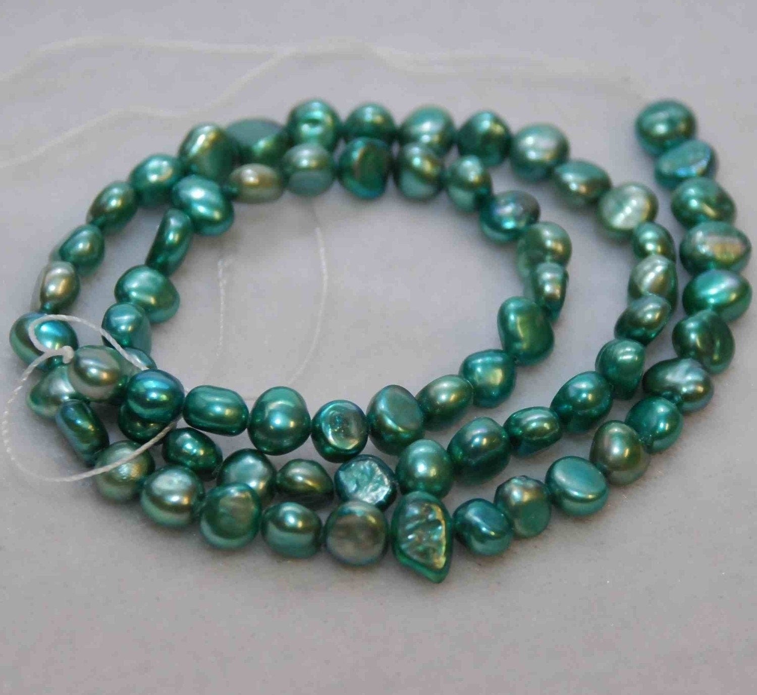 AA+ 5-6mm Corn Pearl Baroque Pearl Nugget Pearl Freshwater Pearl deep cyan green----15" full strand 65pieces Wholesale #CB6010