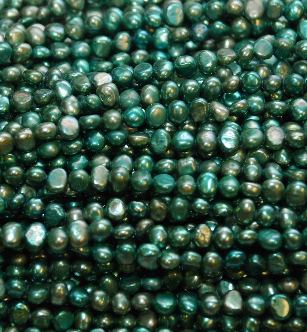 AA+ 5-6mm Corn Pearl Baroque Pearl Nugget Pearl Freshwater Pearl deep cyan green----15" full strand 65pieces Wholesale #CB6010