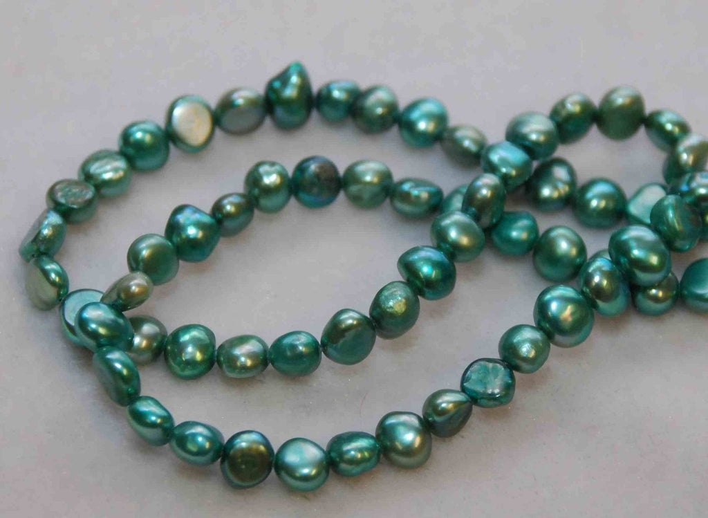 AA+ 5-6mm Corn Pearl Baroque Pearl Nugget Pearl Freshwater Pearl deep cyan green----15" full strand 65pieces Wholesale #CB6010