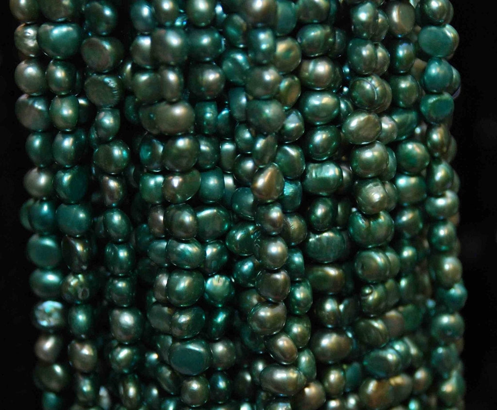 AA+ 5-6mm Corn Pearl Baroque Pearl Nugget Pearl Freshwater Pearl deep cyan green----15" full strand 65pieces Wholesale #CB6010