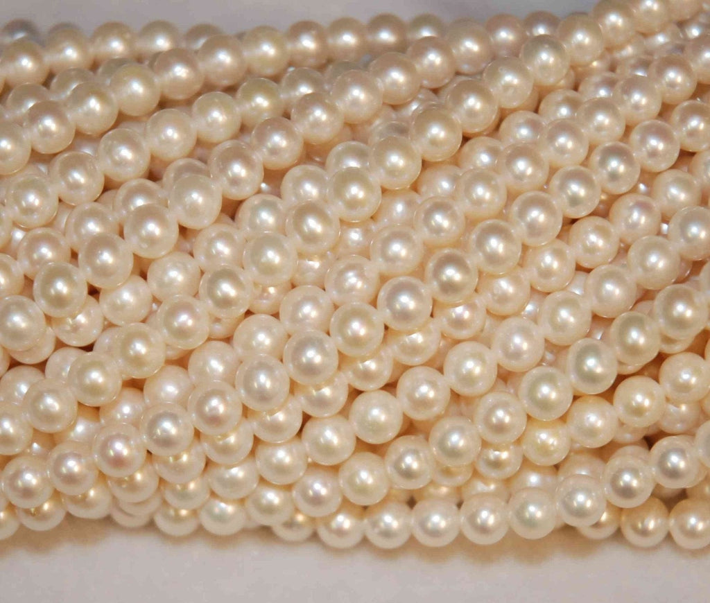 AA+ 6.5-7mm Full strand Round Ivory White Genuine Freshwater pearl, 15" full strand 55pc+ loose pearl beads----good for any design  #RS2001