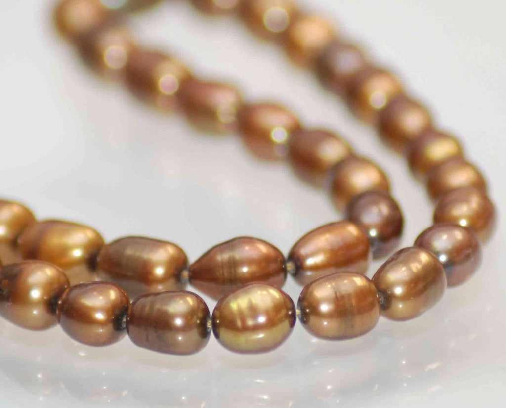 Rice Pearl Freshwater Pearl bronze brown 7X9mm----15 inches full strand----wholesale deal