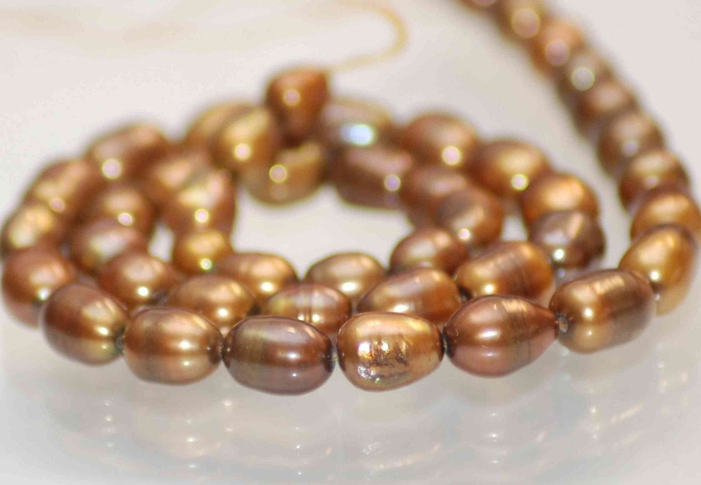Rice Pearl Freshwater Pearl bronze brown 7X9mm----15 inches full strand----wholesale deal