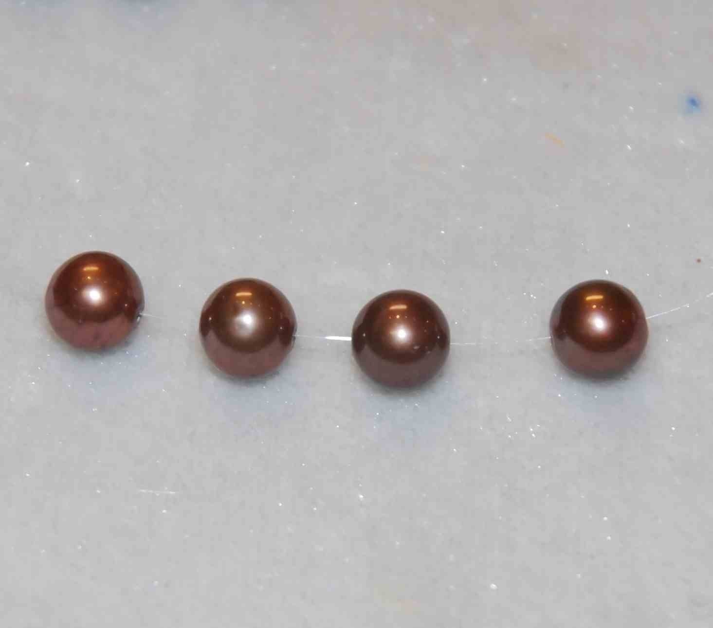 7-8mm AAA Genuine Chocolate Pearl, brown chocolate tone freshwater pearl beads, round high quality--sale as matched lot 4 pc loose pearl