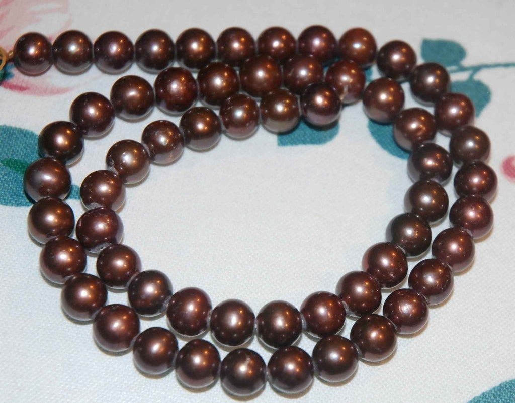 half strand Genuine Round Chocolate Pearl-----7-8mm round AA quality--20 pcs