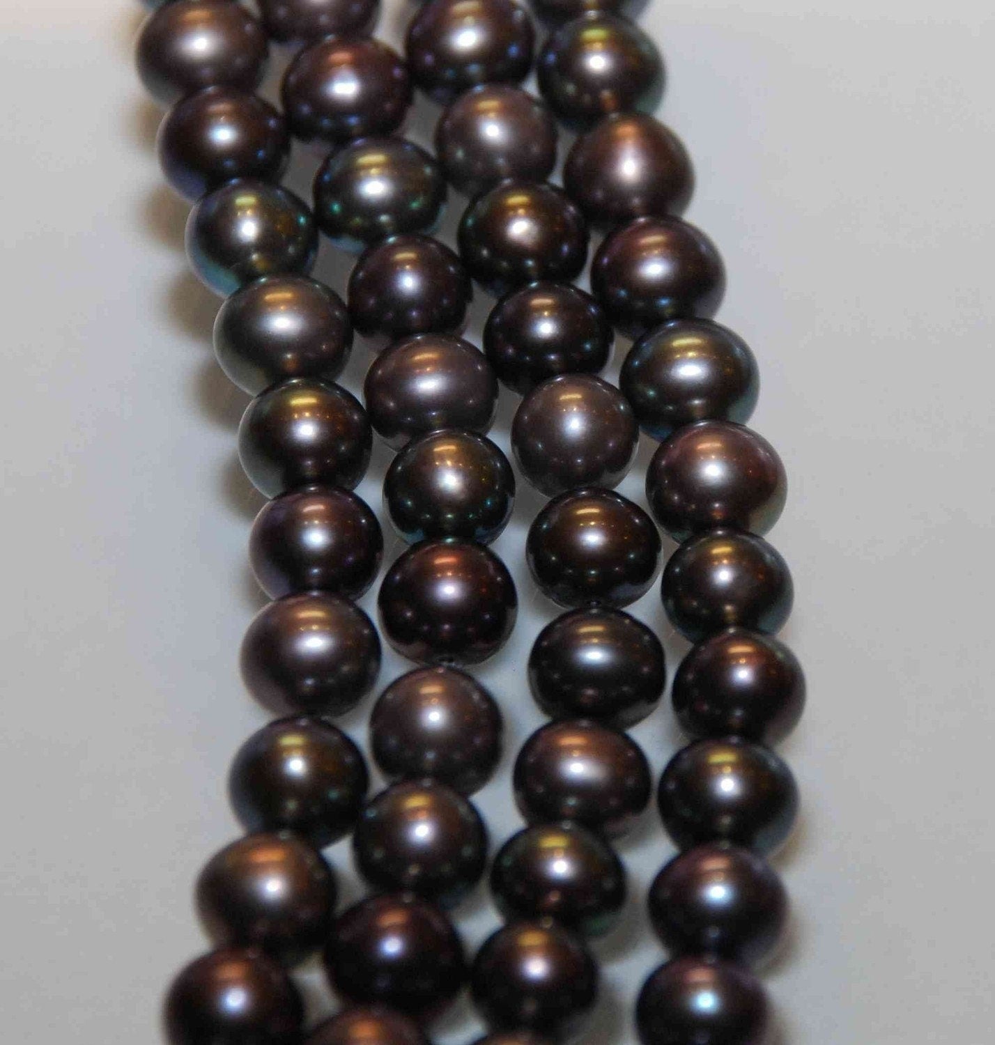 7mm AAA high quality Rainbow Peacock black Genuine Freshwater Pearl-----round potato half strand 7" 20pc---New arrival SALE